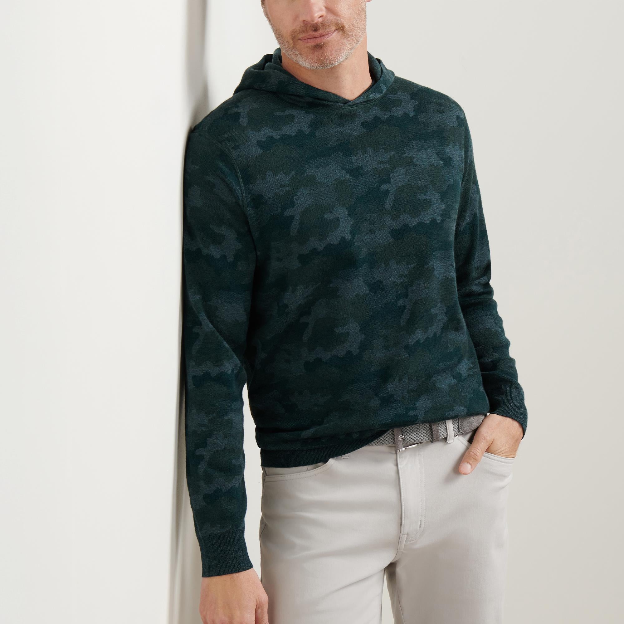 Peter Millar Reversible Camo Popover Mens Hoodie Deep Verdant